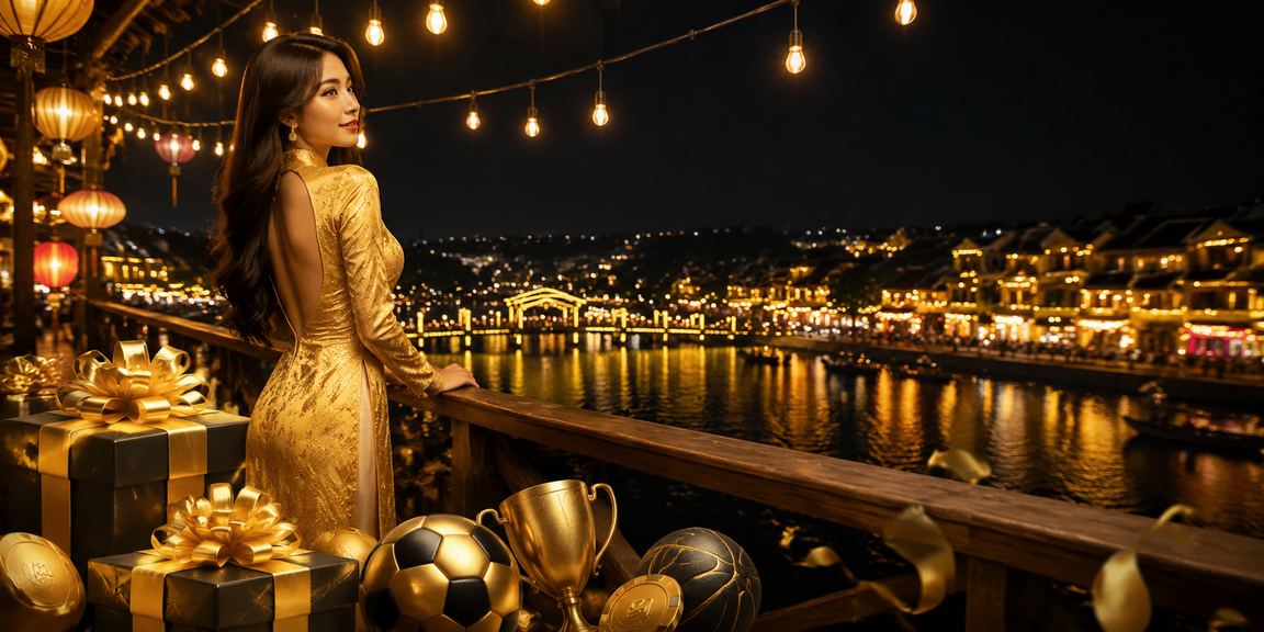 Người phụ nữ mặc áo dài tại Hội An xem và đặt cược thể thao trực tuyến trên điện thoại